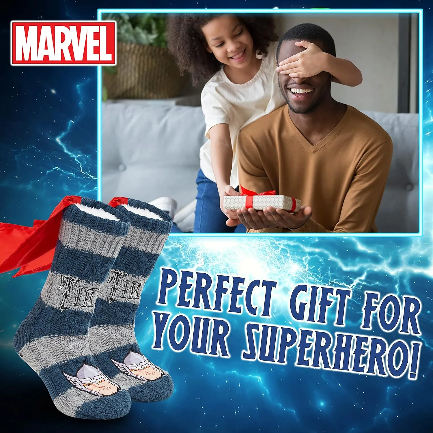 Marvel Fluffy Socks, Mens Slipper Socks, Black Panther Thor Warm Knitted Socks