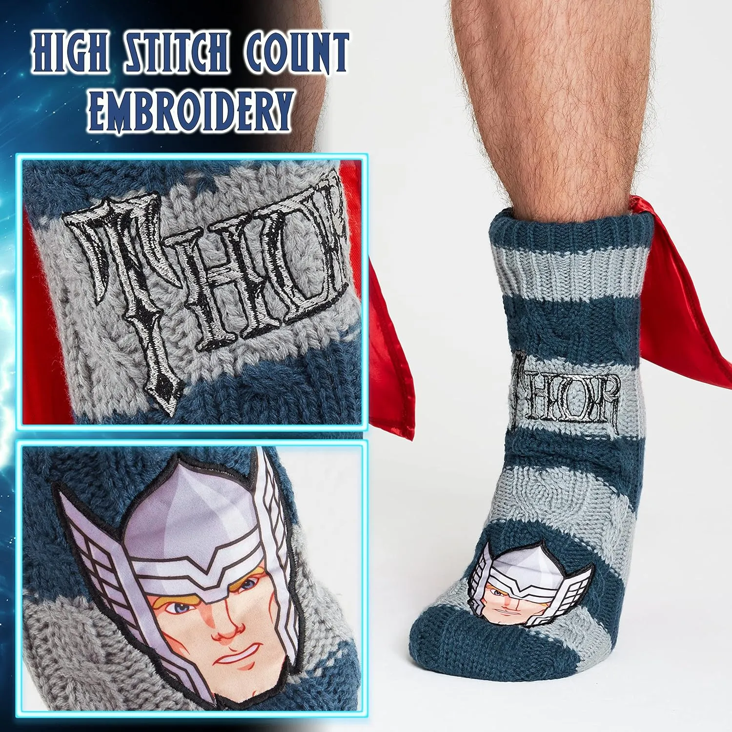 Marvel Fluffy Socks, Mens Slipper Socks, Black Panther Thor Warm Knitted Socks