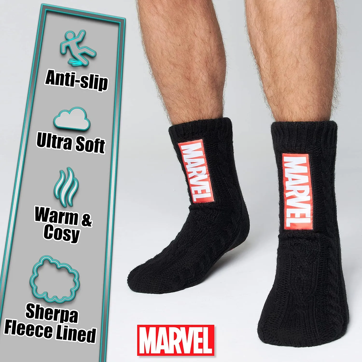 Marvel Fluffy Socks, Mens Slipper Socks, Black Panther Thor Warm Knitted Socks