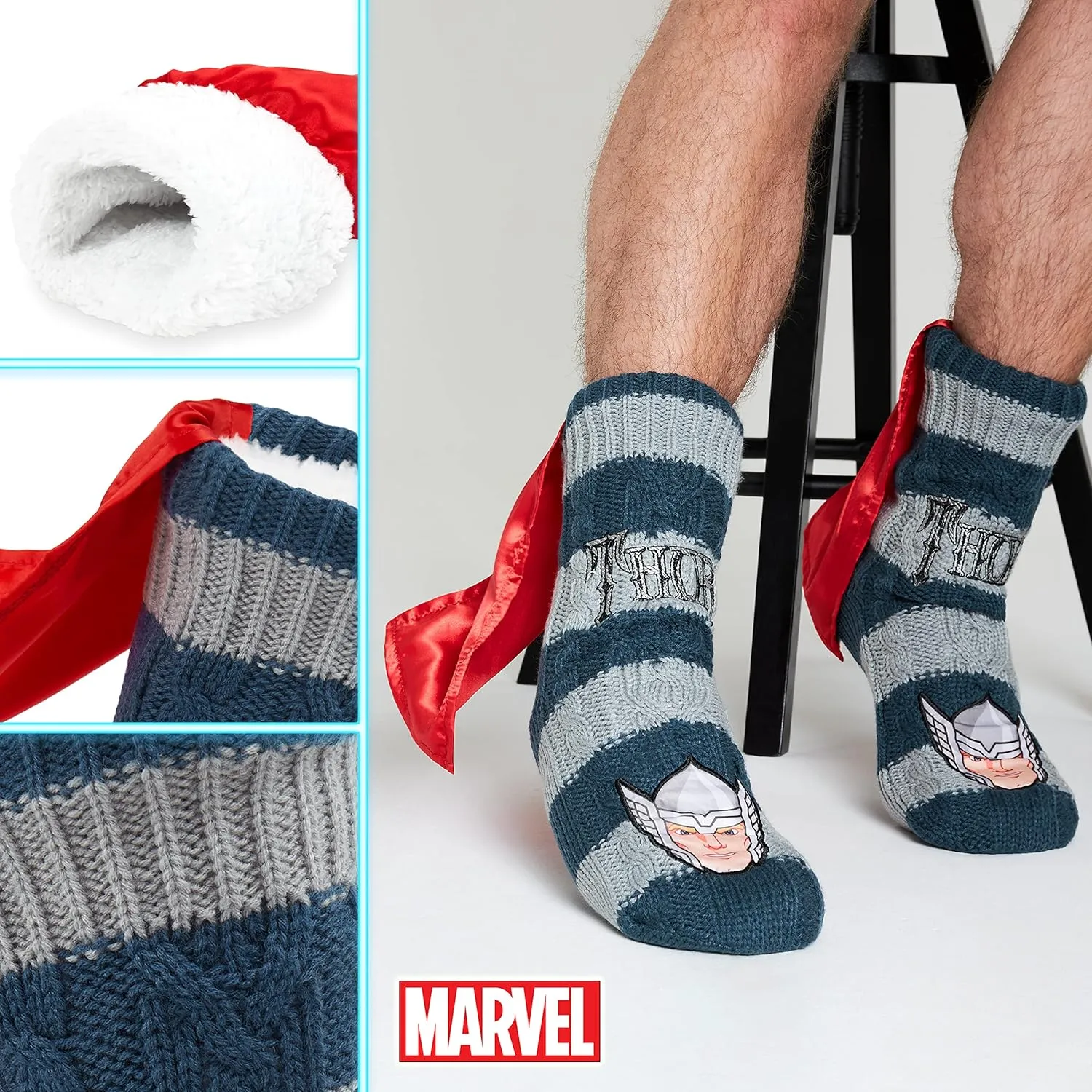 Marvel Fluffy Socks, Mens Slipper Socks, Black Panther Thor Warm Knitted Socks