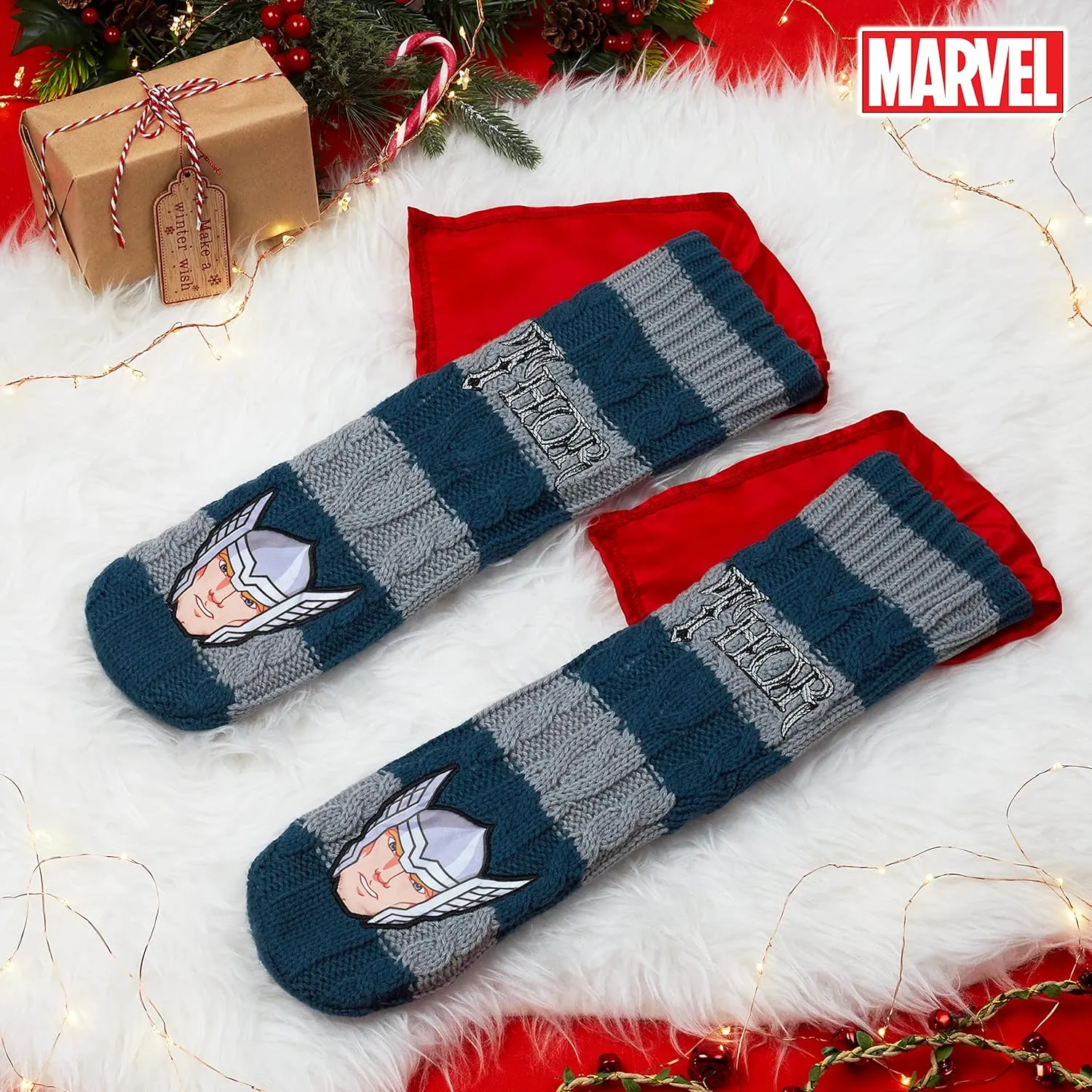 Marvel Fluffy Socks, Mens Slipper Socks, Black Panther Thor Warm Knitted Socks
