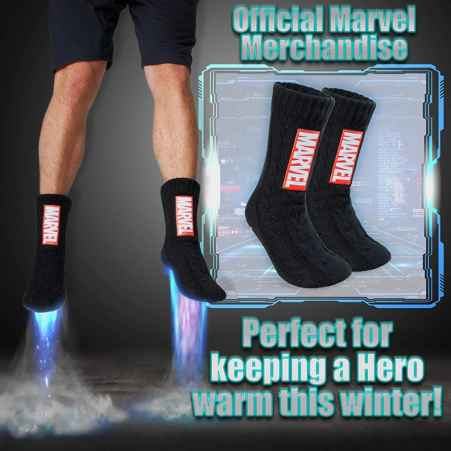 Marvel Fluffy Socks, Mens Slipper Socks, Black Panther Thor Warm Knitted Socks