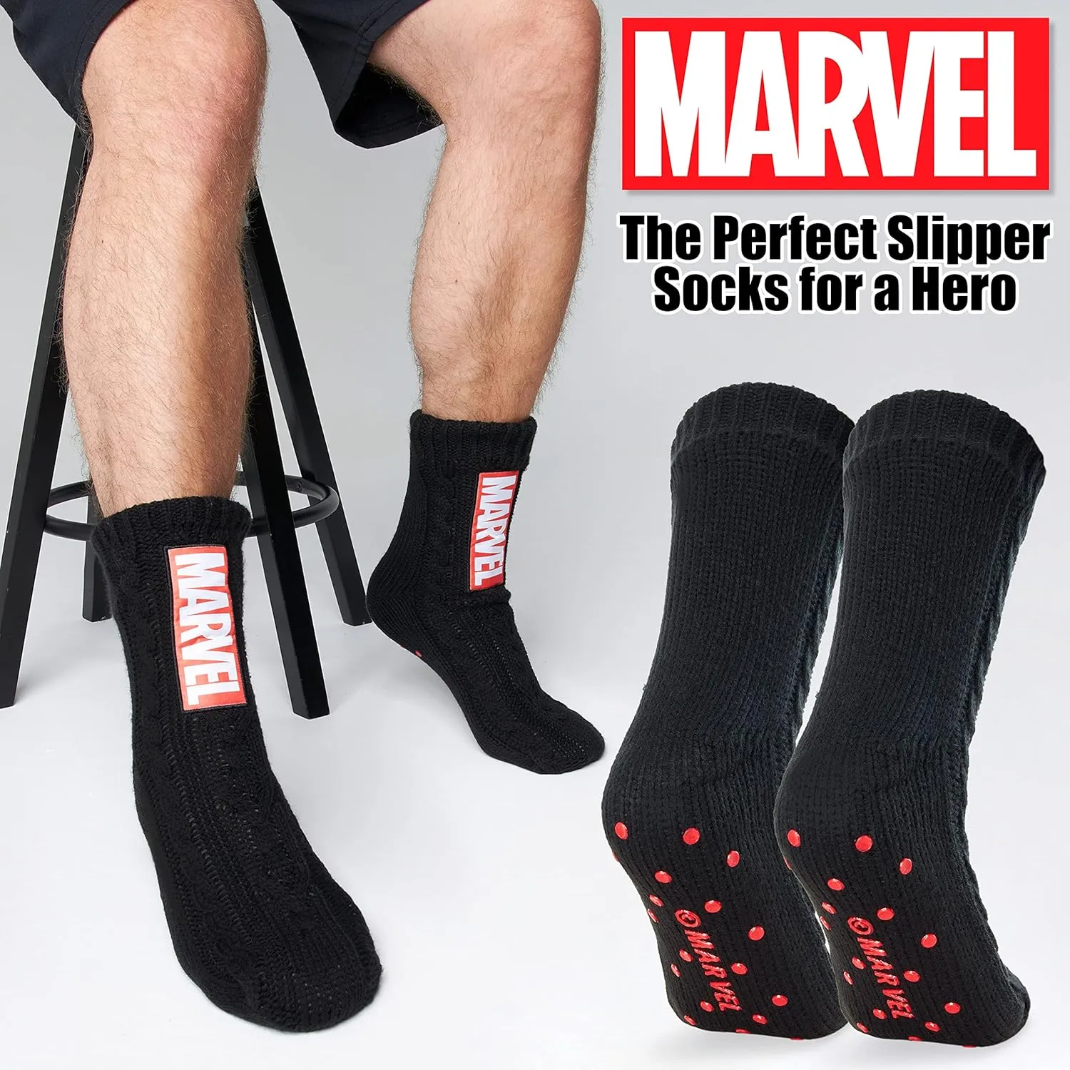 Marvel Fluffy Socks, Mens Slipper Socks, Black Panther Thor Warm Knitted Socks