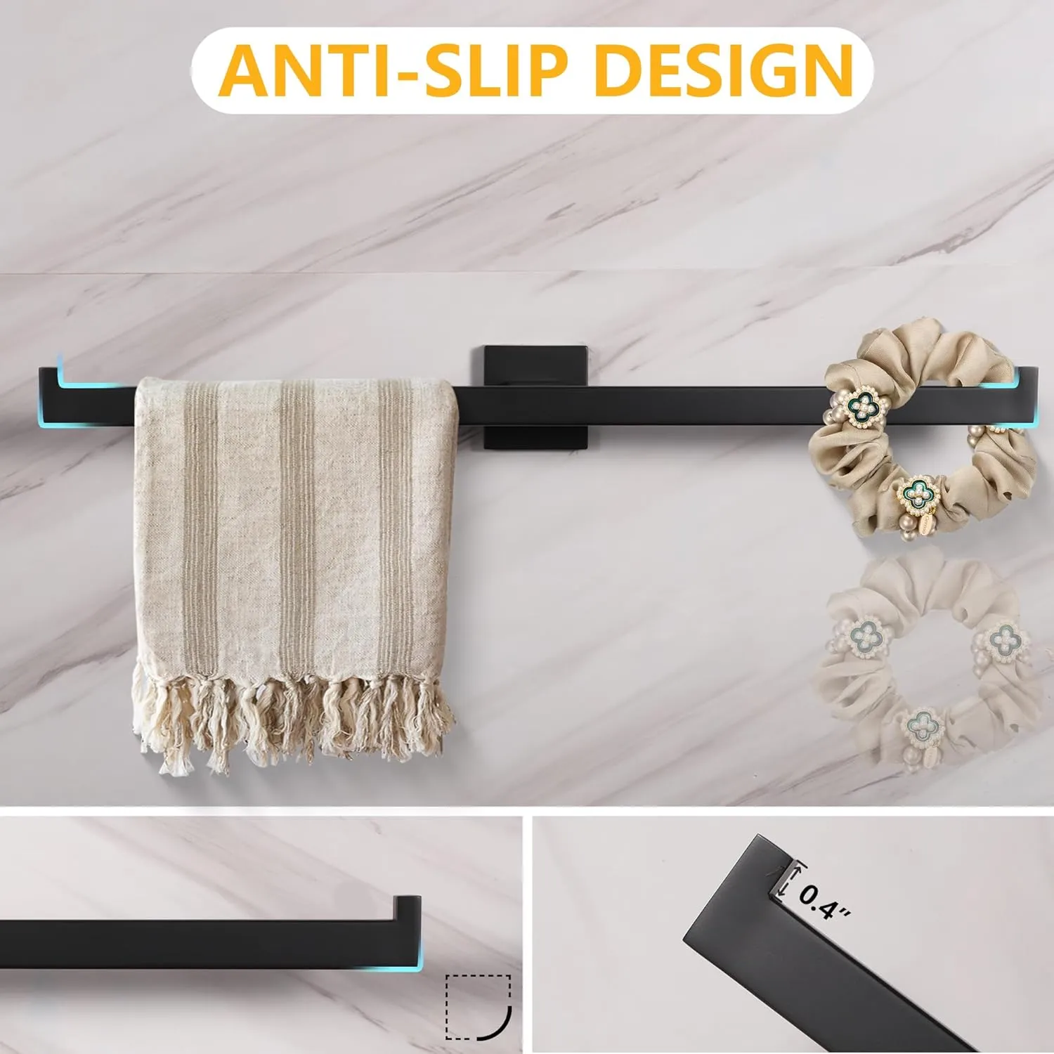 Matte Black Towel Bar for Bathroom Wall Mounted, 24 Inche Hand Towel Holder Kitchen Bathroom Accessories Towel Rack Modern Towel Rod Towel Organization and Storage Stainless Steel,A9076MB-L6
