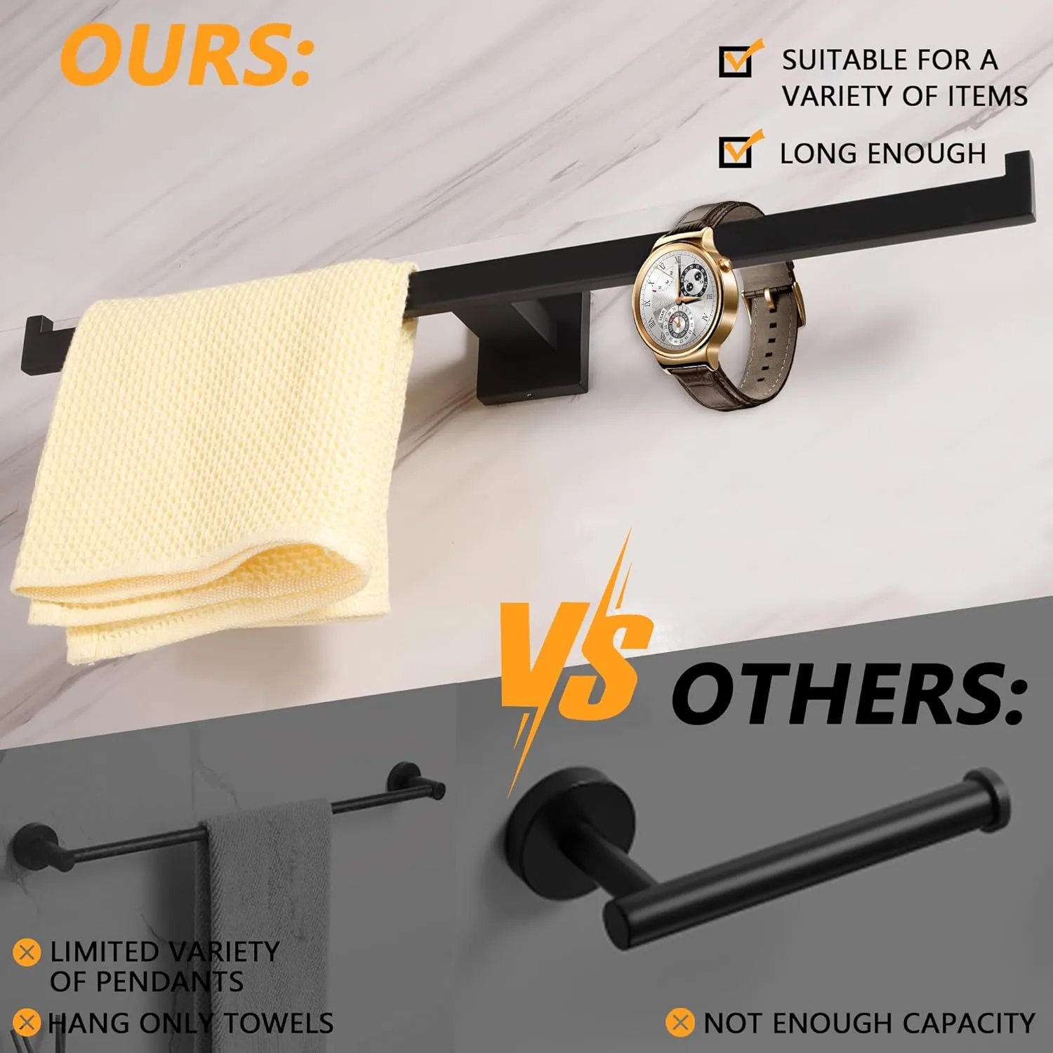 Matte Black Towel Bar for Bathroom Wall Mounted, 24 Inche Hand Towel Holder Kitchen Bathroom Accessories Towel Rack Modern Towel Rod Towel Organization and Storage Stainless Steel,A9076MB-L6