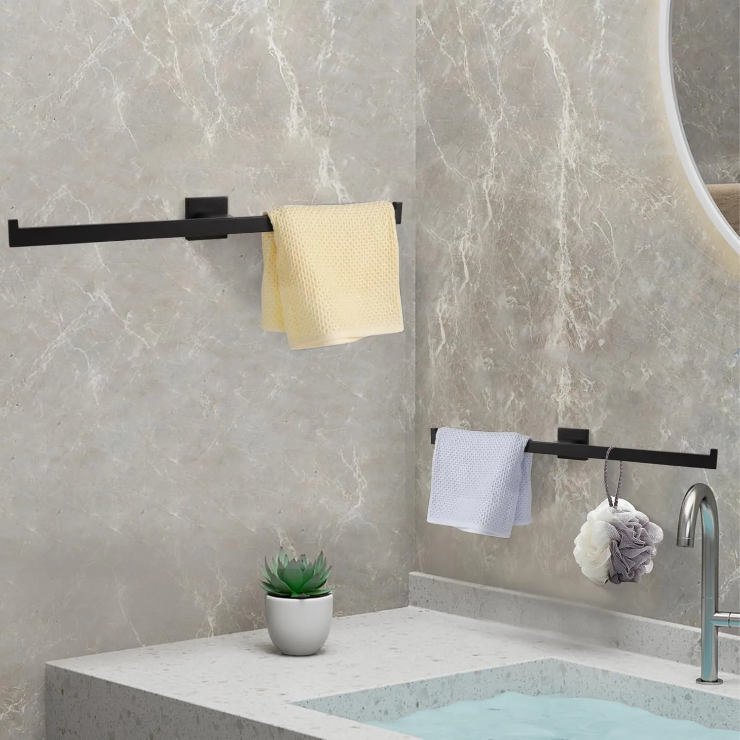 Matte Black Towel Bar for Bathroom Wall Mounted, 24 Inche Hand Towel Holder Kitchen Bathroom Accessories Towel Rack Modern Towel Rod Towel Organization and Storage Stainless Steel,A9076MB-L6