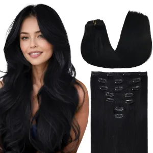 MAXITA Clip in Hair Extensions Real Human Hair, 18 Inch Jet Black 120g 7pcs, Hair Extensions Clip in Human Hair, Straight Natural Hair Remy Clip in Hair Extensions for Woman