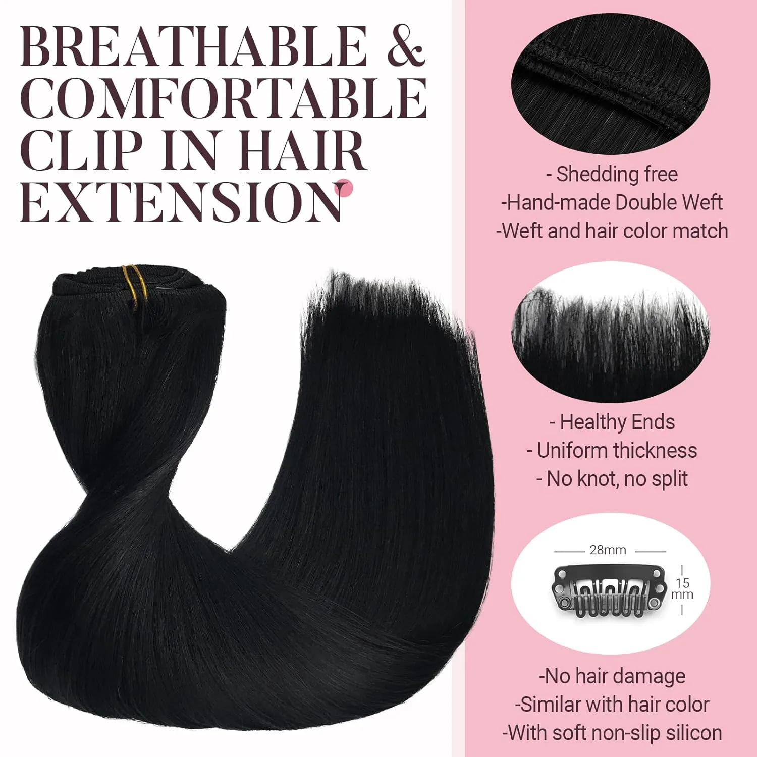 MAXITA Clip in Hair Extensions Real Human Hair, 18 Inch Jet Black 120g 7pcs, Hair Extensions Clip in Human Hair, Straight Natural Hair Remy Clip in Hair Extensions for Woman