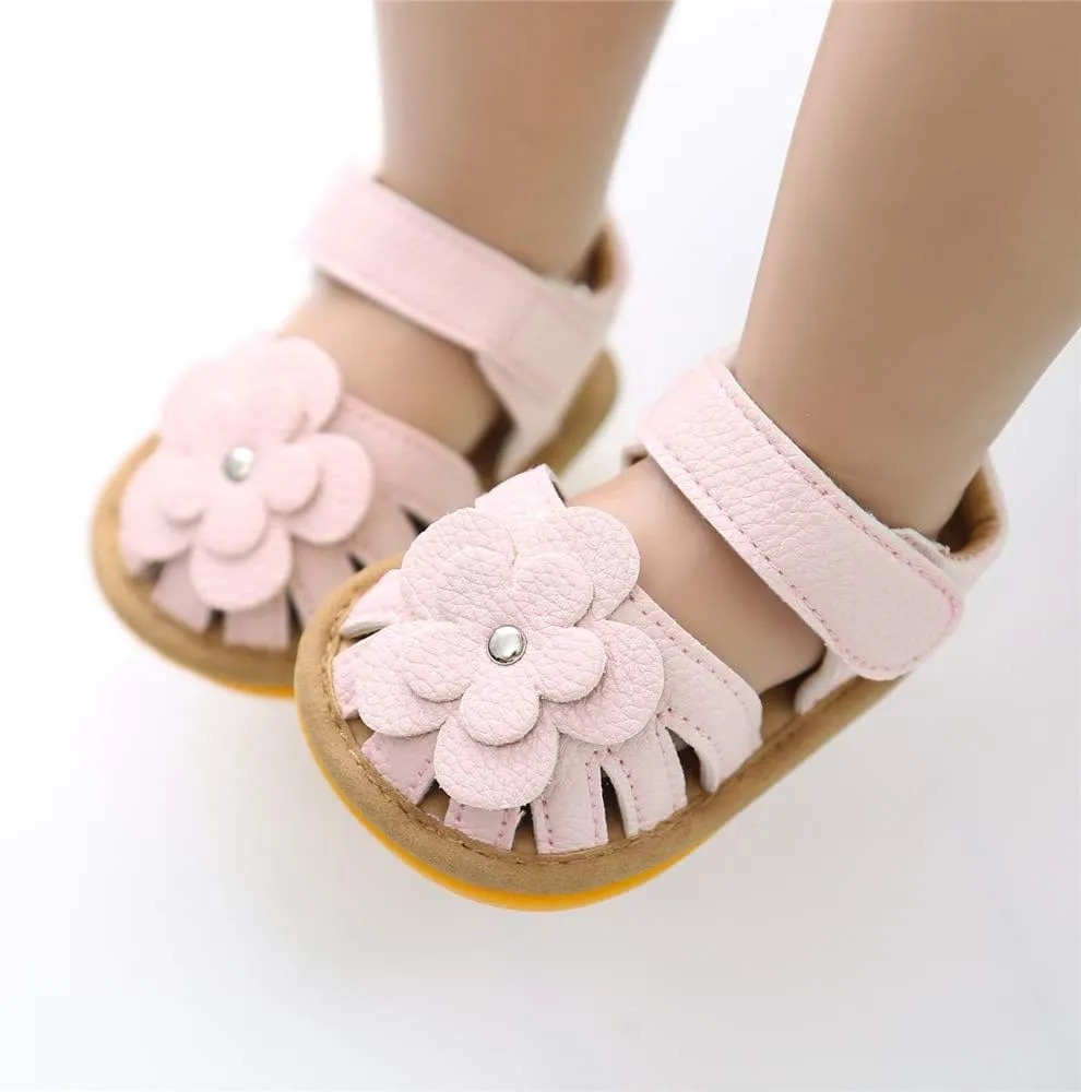 Meckior Baby Toddler Infant Girls PU Leather Soft Open Toe Summer Sandals Flower Princess Flat Shoes