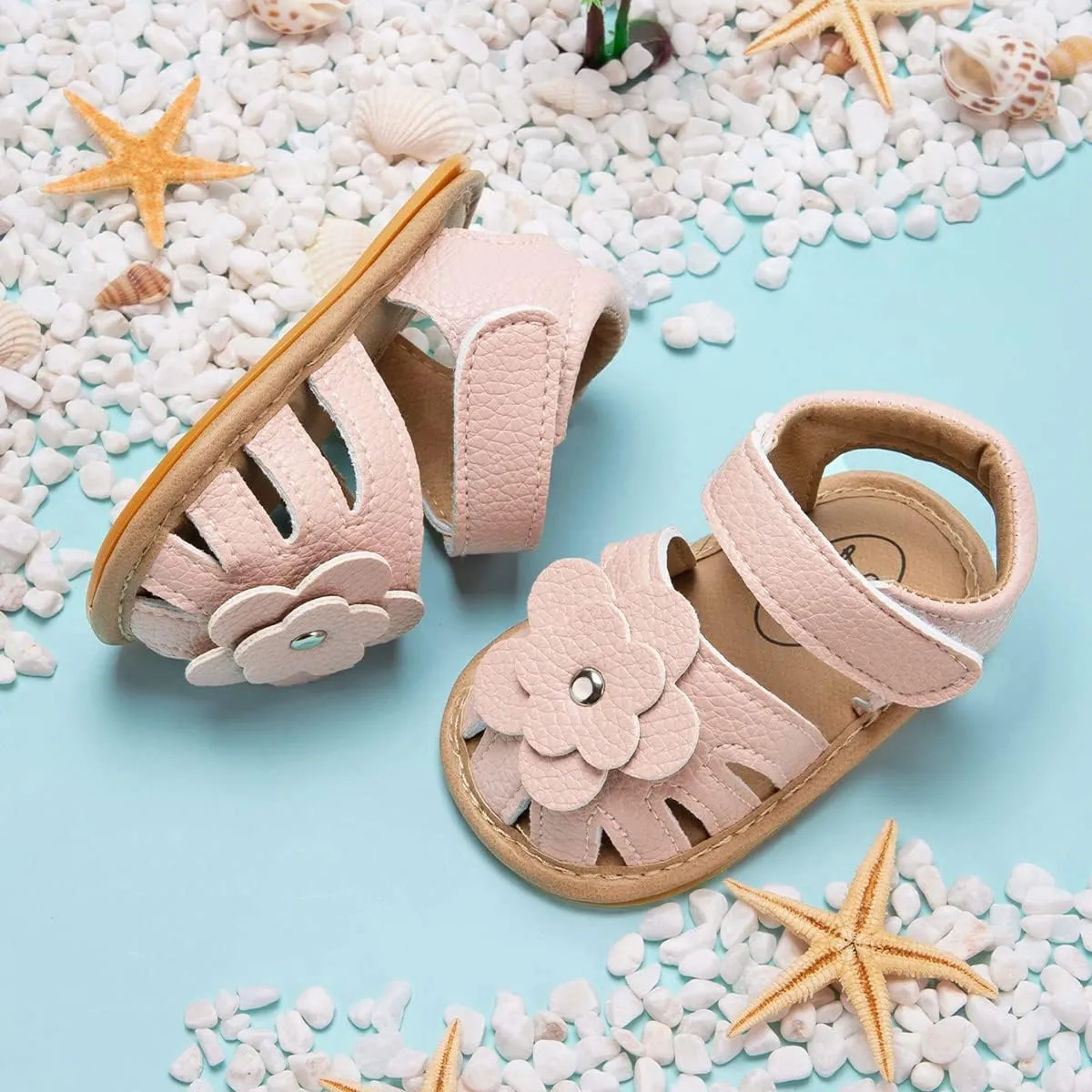 Meckior Baby Toddler Infant Girls PU Leather Soft Open Toe Summer Sandals Flower Princess Flat Shoes