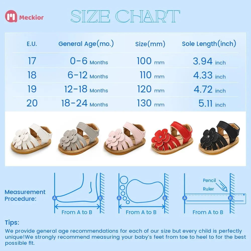 Meckior Baby Toddler Infant Girls PU Leather Soft Open Toe Summer Sandals Flower Princess Flat Shoes