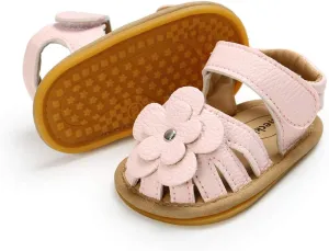 Meckior Baby Toddler Infant Girls PU Leather Soft Open Toe Summer Sandals Flower Princess Flat Shoes