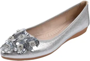 Meeshine Womens Foldable Soft Pointed Toe Ballet Flats Rhinestone Comfort Slip on Flat Shoes