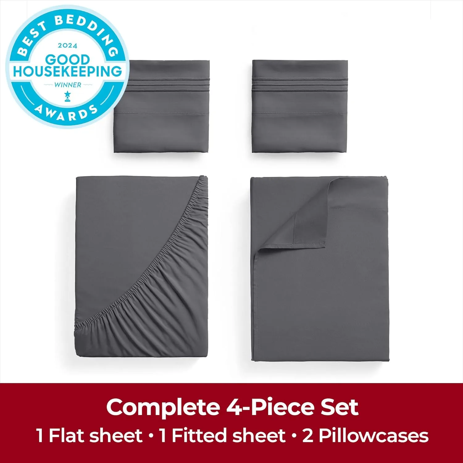 Mellanni Extra Deep Full Sheets - 4 PC Iconic Collection Bedding - Hotel Luxury, Ultra Soft, Cooling Bed Sheets - Wrinkle, Fade, Stain Resistant (Full, Gray)