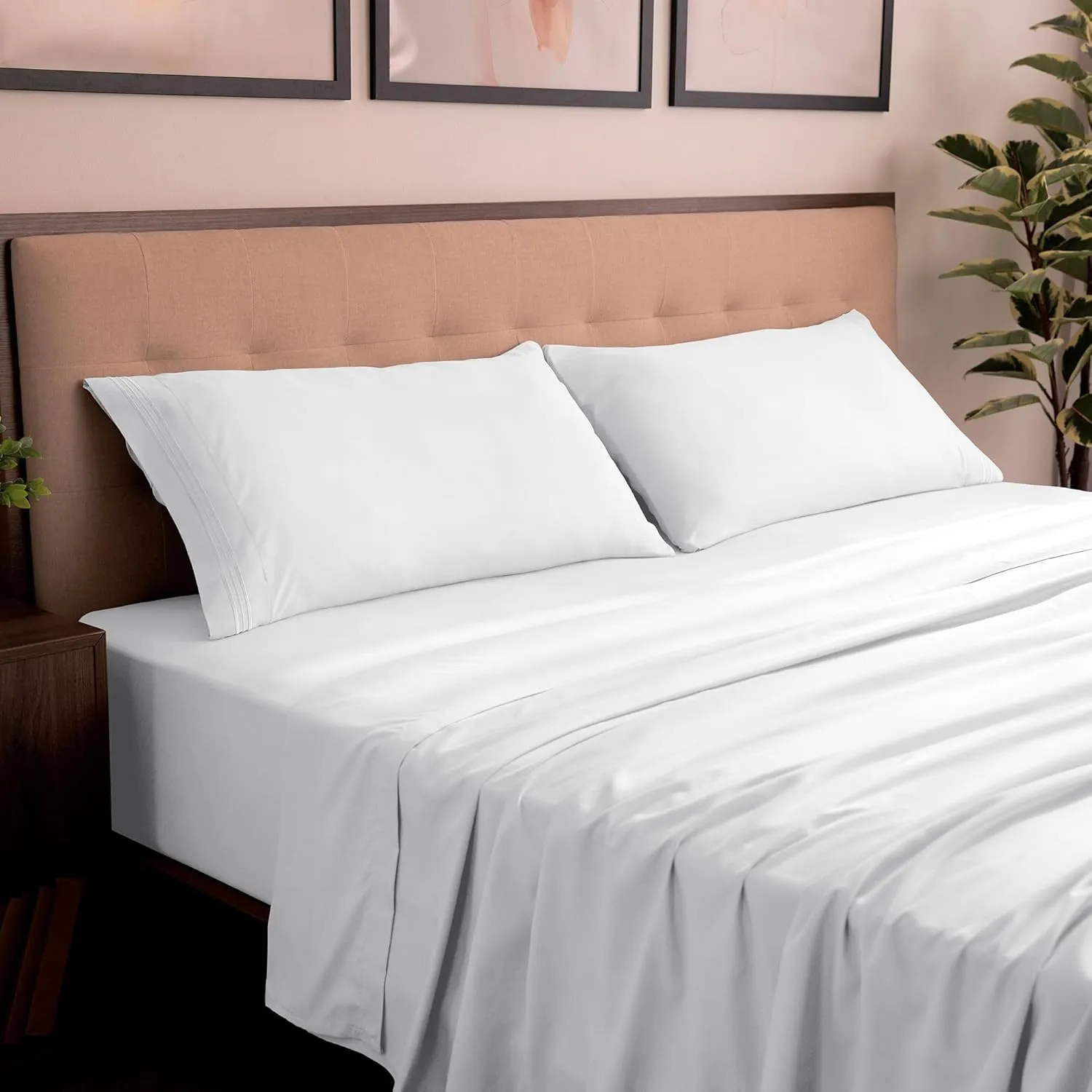 Mellanni King Sheets Set - 4 PC Iconic Collection Bedding - Hotel Luxury, Extra Soft, Cooling Bed Sheets - Wrinkle, Fade, Stain Resistant (King, White)