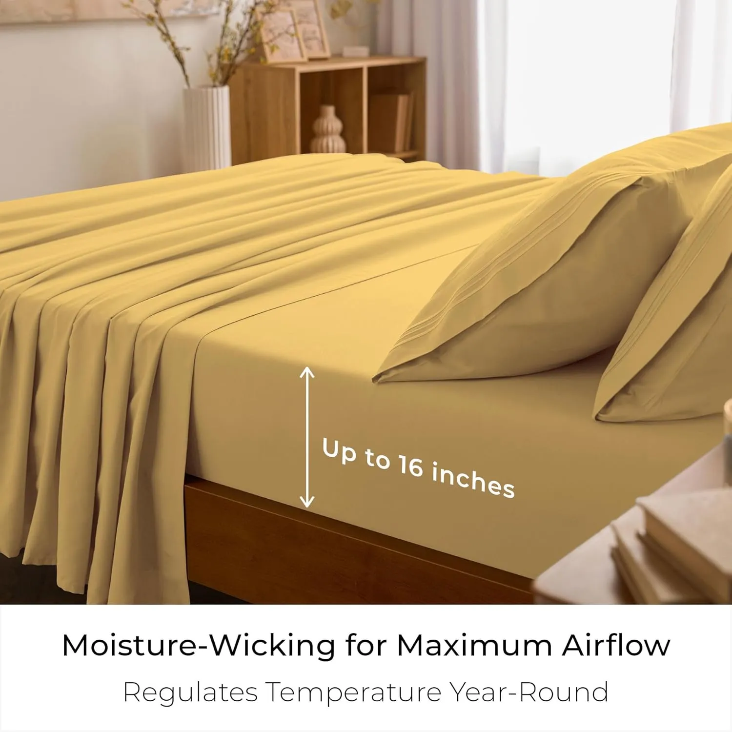 Mellanni Queen Sheets Set - 4 PC Iconic Collection Bedding - Hotel Luxury, Extra Soft, Cooling Bed Sheets - Wrinkle, Fade, Stain Resistant (Queen, Yellow)