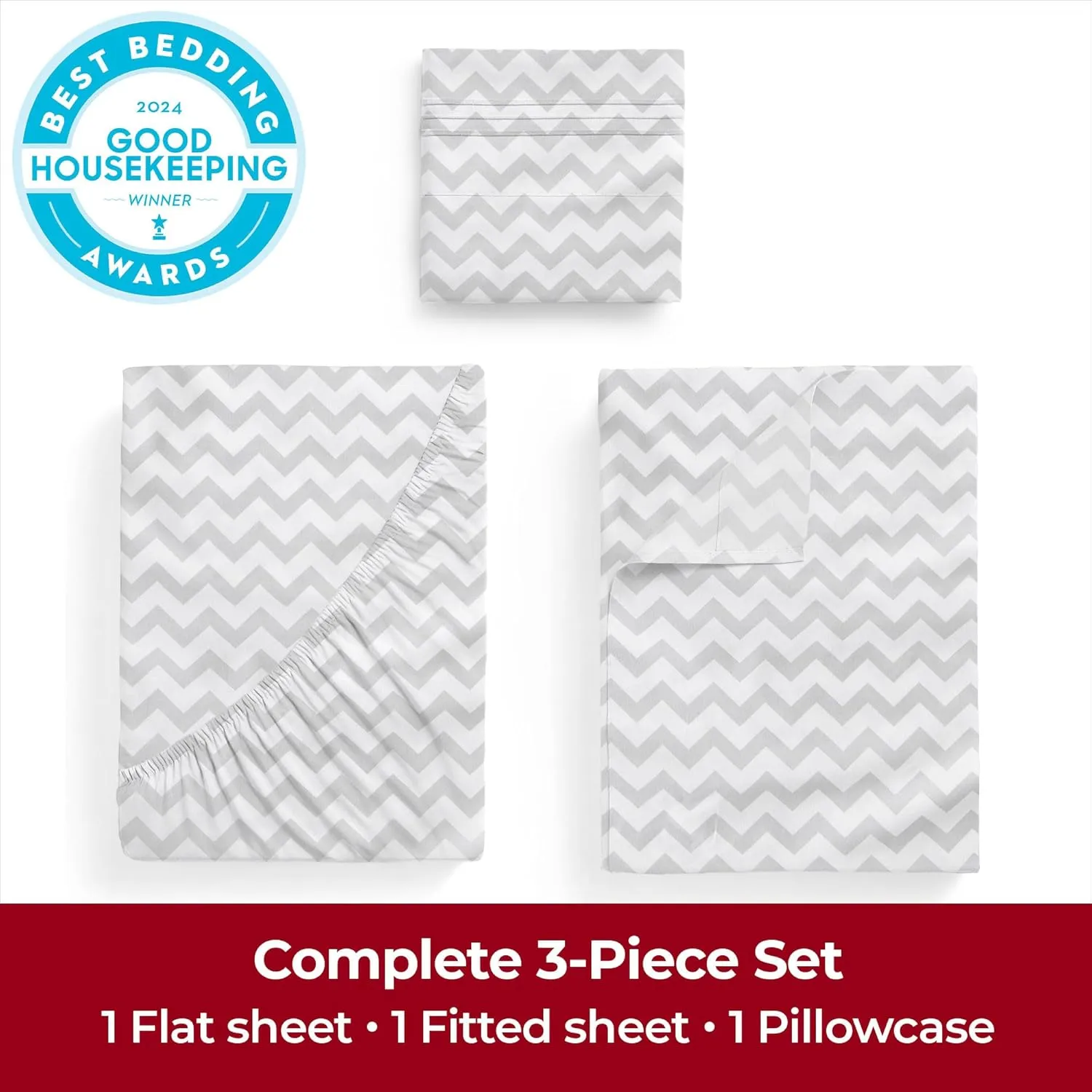 Mellanni Twin Sheets Set - 3 PC Iconic Collection Bedding - Hotel Luxury, Extra Soft, Cooling Bed Sheets - Wrinkle, Fade, Stain Resistant (Twin, Chevron Gray)
