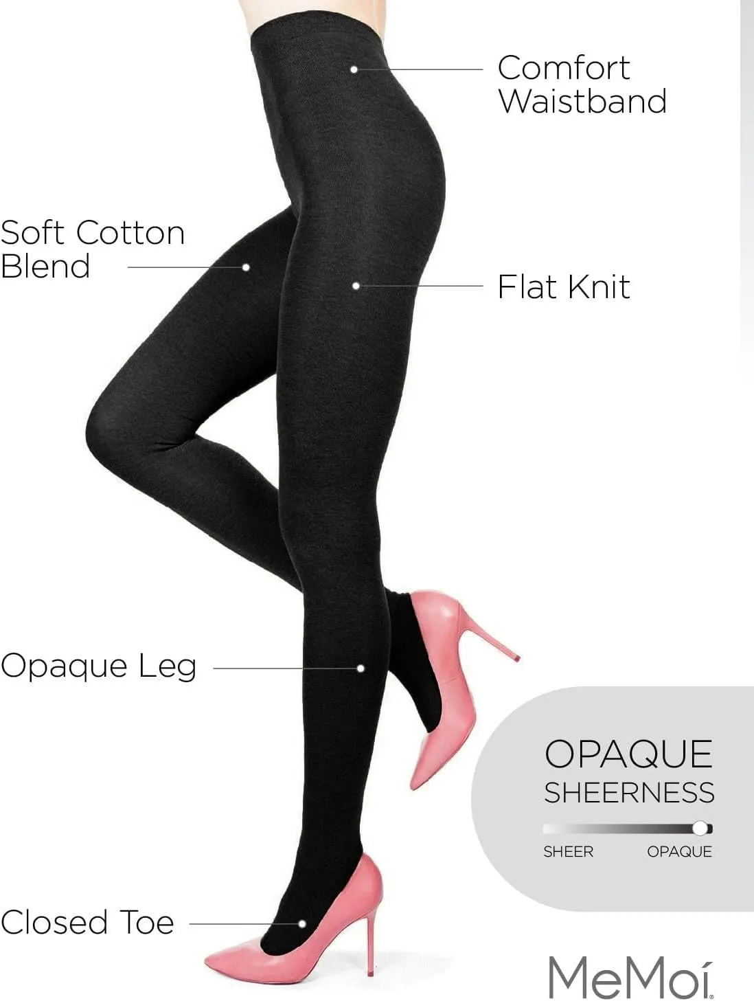 MeMoi Brooklyn Flat Knit Cotton Tights for Women, Cozy and Stretchy Soft Sweater Tights - Sizes XS to 5x-6x
