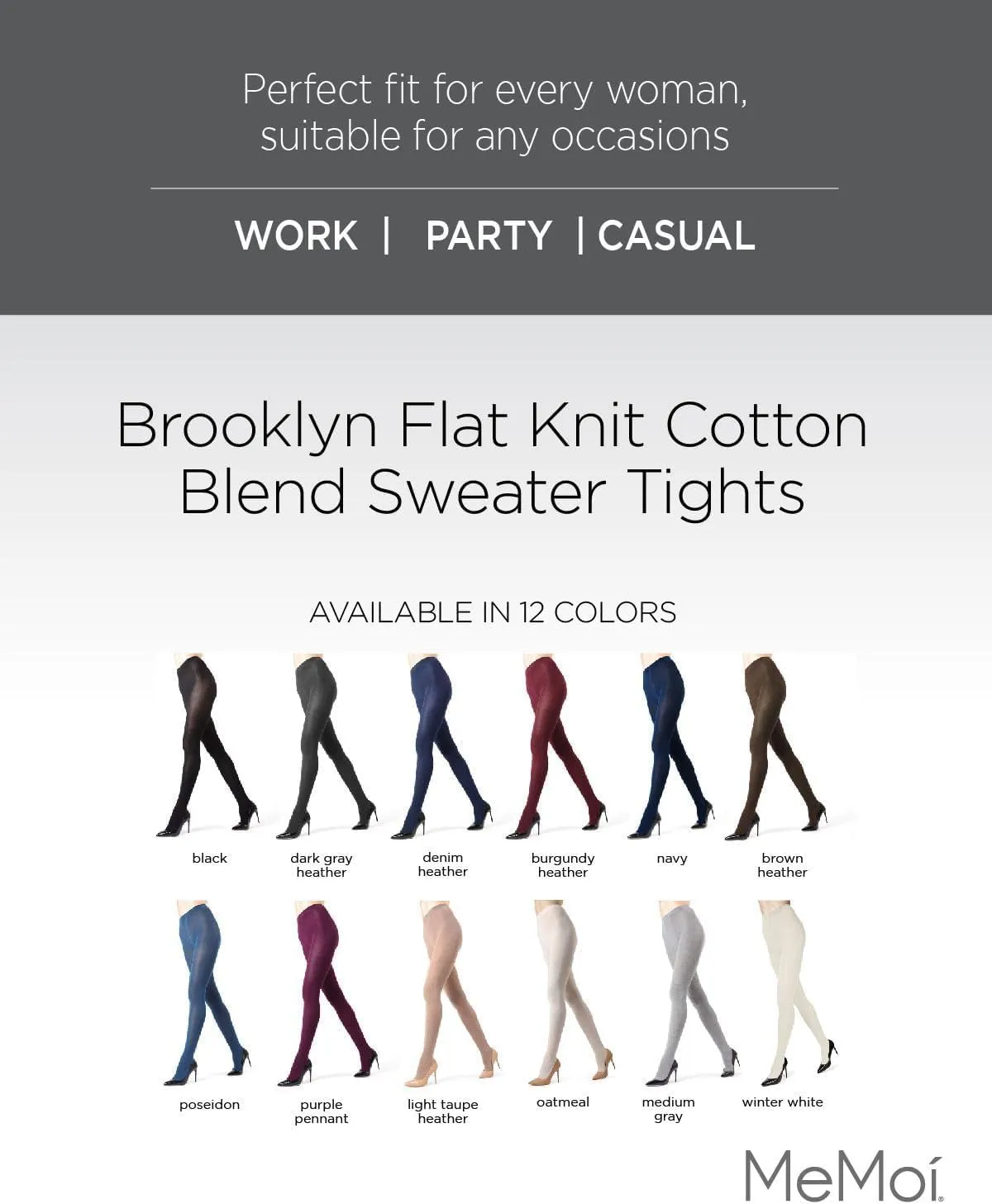 MeMoi Brooklyn Flat Knit Cotton Tights for Women, Cozy and Stretchy Soft Sweater Tights - Sizes XS to 5x-6x