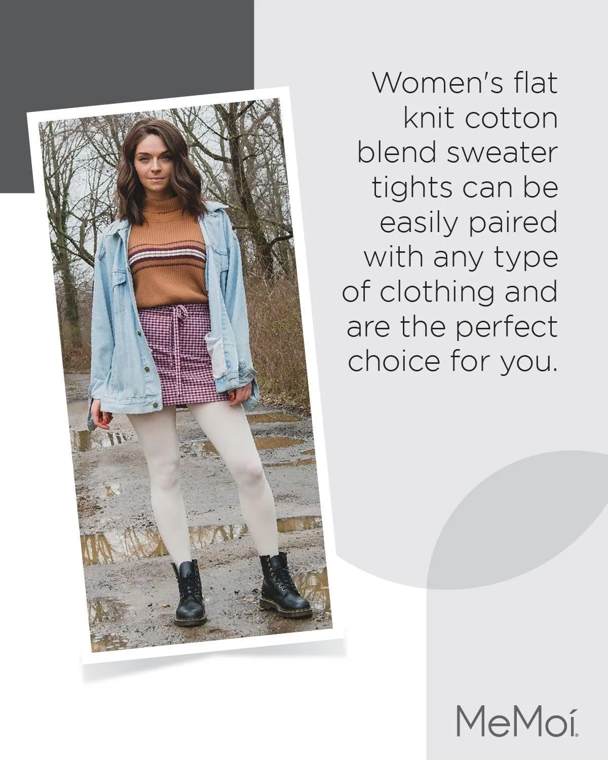 MeMoi Brooklyn Flat Knit Cotton Tights for Women, Cozy and Stretchy Soft Sweater Tights - Sizes XS to 5x-6x