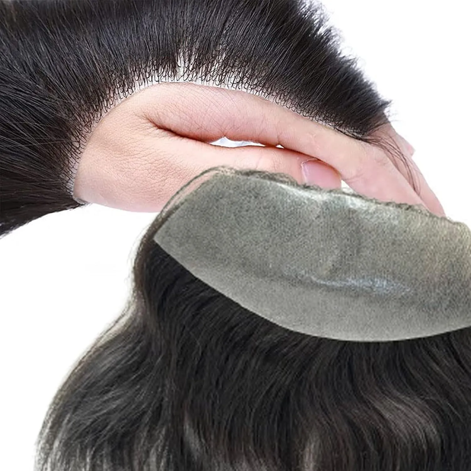 Men Forehead Hairline Toupee 100% Human Hair Skin PU Man Hairpieces Frontal Hair Topper for Receding Natural Hairline Replacement Systems (2.75x6.29 Inch, 1B Black Color)