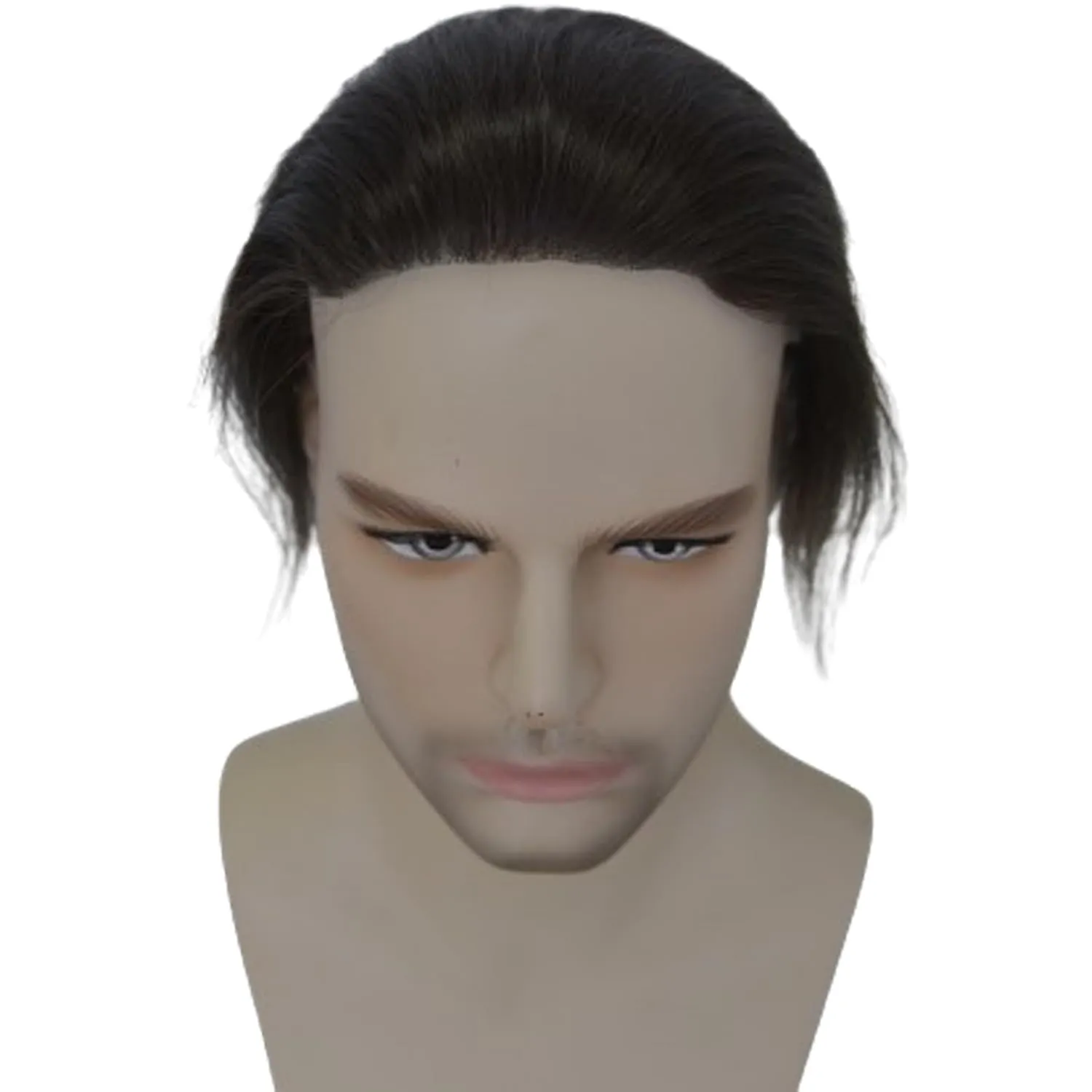 Men Forehead Hairline Toupee 100% Human Hair Skin PU Man Hairpieces Frontal Hair Topper for Receding Natural Hairline Replacement Systems (2.75x6.29 Inch, #2 Dark Brown Color)