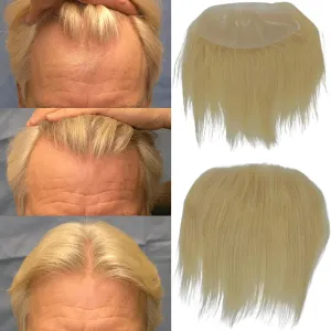 Men Forehead Hairline Toupee 100% Human Hair Skin PU Man Hairpieces Frontal Hair Topper for Receding Natural Hairline Replacement Systems (2.75x6.29 Inch, #613 Blonde Color)