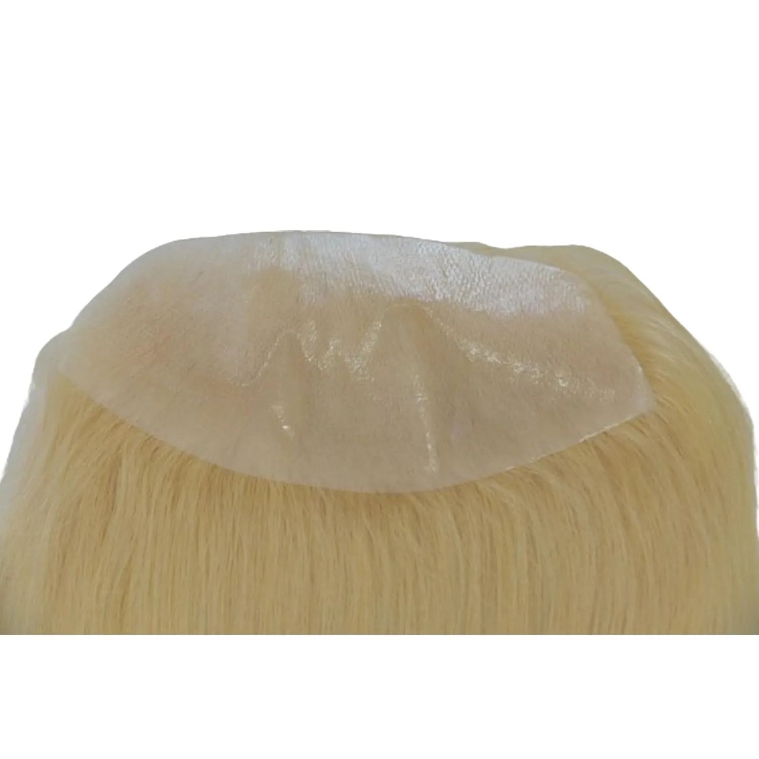 Men Forehead Hairline Toupee 100% Human Hair Skin PU Man Hairpieces Frontal Hair Topper for Receding Natural Hairline Replacement Systems (2.75x6.29 Inch, #613 Blonde Color)