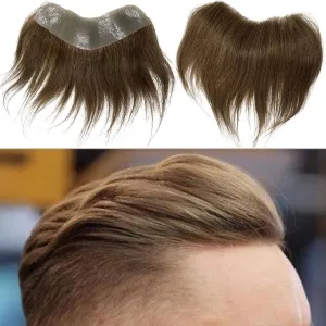 Men Forehead Hairline Toupee 100% Human Hair Skin PU Man Hairpieces Frontal Hair Topper for Receding Natural Hairline Replacement Systems #7 Light Brown Color 0.78x6.29INCH