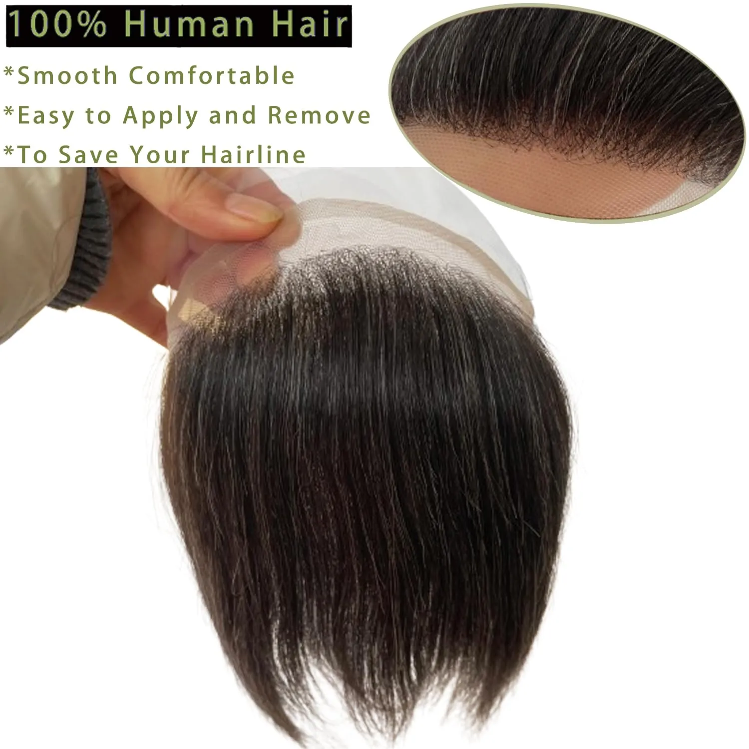 Men Forehead Hairline Toupee HD Invisible Lace Hairline Lace front Skin PU Back Man Hairpieces Frontal Hair Topper for Receding Replacement Systems (7.08x1.57INCH, 1A20 Color)