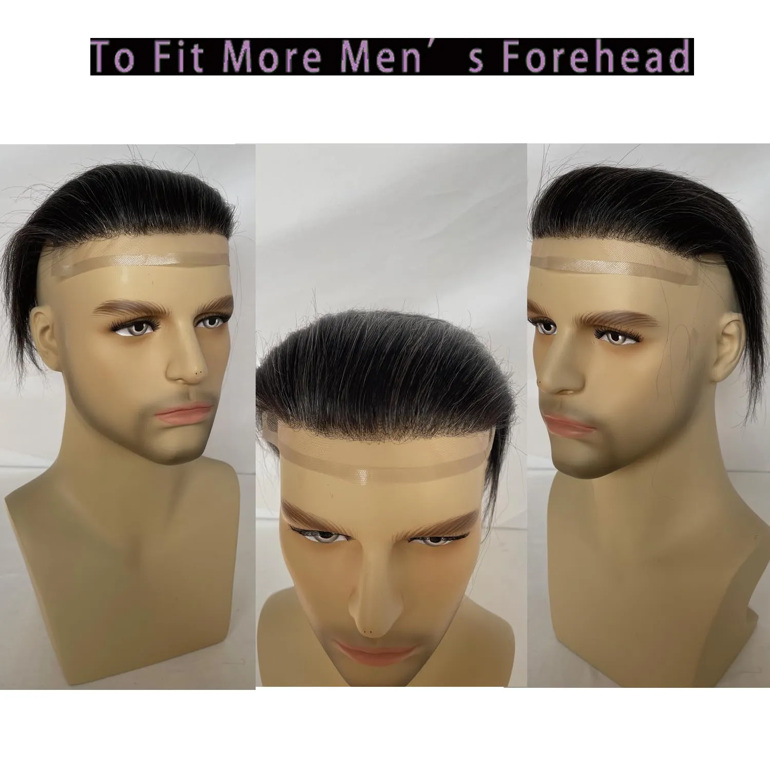 Men Forehead Hairline Toupee HD Invisible Lace Hairline Lace front Skin PU Back Man Hairpieces Frontal Hair Topper for Receding Replacement Systems (7.08x1.57INCH, 1A20 Color)