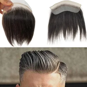 Men Forehead Hairline Toupee HD Invisible Lace Hairline Lace front Skin PU Back Man Hairpieces Frontal Hair Topper for Receding Replacement Systems (7.08x1.57INCH, 1A20 Color)