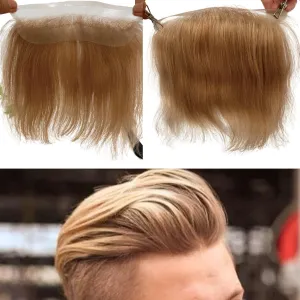 Men Forehead Hairline Toupee HD Invisible Lace Hairline Lace front Skin PU Back Man Hairpieces Frontal Hair Topper for Receding Replacement Systems (7.08x1.57INCH, #21 Ash Blonde Color)