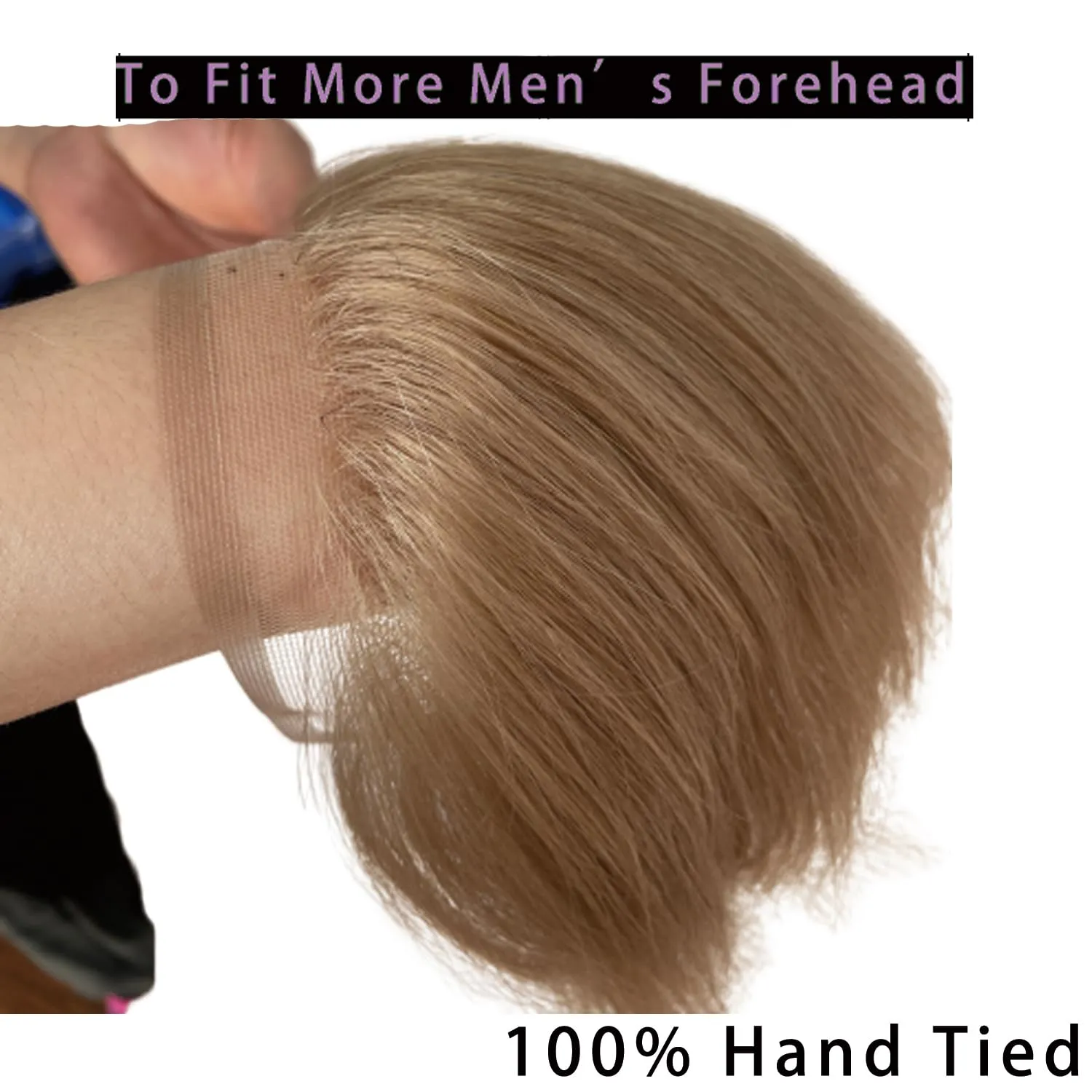 Men Forehead Hairline Toupee HD Invisible Lace Hairline Lace front Skin PU Back Man Hairpieces Frontal Hair Topper for Receding Replacement Systems (7.08x1.57INCH, #21 Ash Blonde Color)