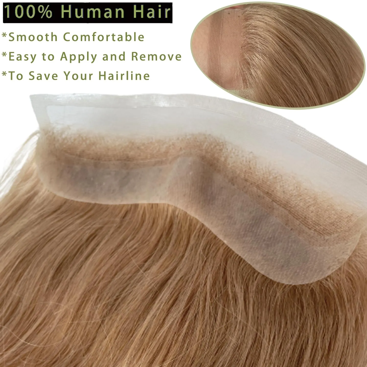 Men Forehead Hairline Toupee HD Invisible Lace Hairline Lace front Skin PU Back Man Hairpieces Frontal Hair Topper for Receding Replacement Systems (7.08x1.57INCH, #21 Ash Blonde Color)