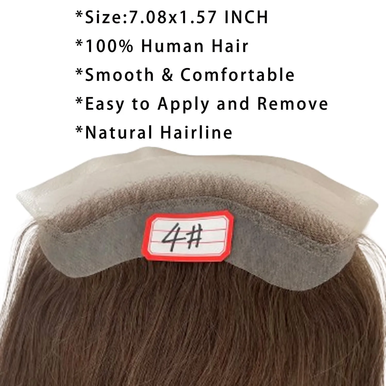 Men Forehead Hairline Toupee HD Invisible Lace Hairline Lace front Skin PU Back Man Hairpieces Frontal Hair Topper for Receding Replacement Systems (7.08x1.57INCH, #4 Medium Brown Color)