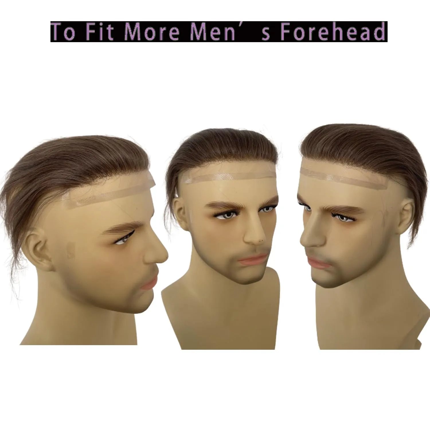 Men Forehead Hairline Toupee HD Invisible Lace Hairline Lace front Skin PU Back Man Hairpieces Frontal Hair Topper for Receding Replacement Systems (7.08x1.57INCH, #4 Medium Brown Color)