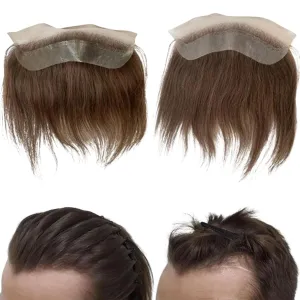 Men Forehead Hairline Toupee HD Invisible Lace Hairline Lace front Skin PU Back Man Hairpieces Frontal Hair Topper for Receding Replacement Systems (7.08x1.57INCH, #4 Medium Brown Color)