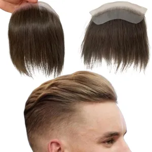 Men Forehead Hairline Toupee HD Invisible Lace Hairline Lace front Skin PU Back Man Hairpieces Frontal Hair Topper for Receding Replacement Systems (7.08x1.57INCH, #7 Light Brown Color)