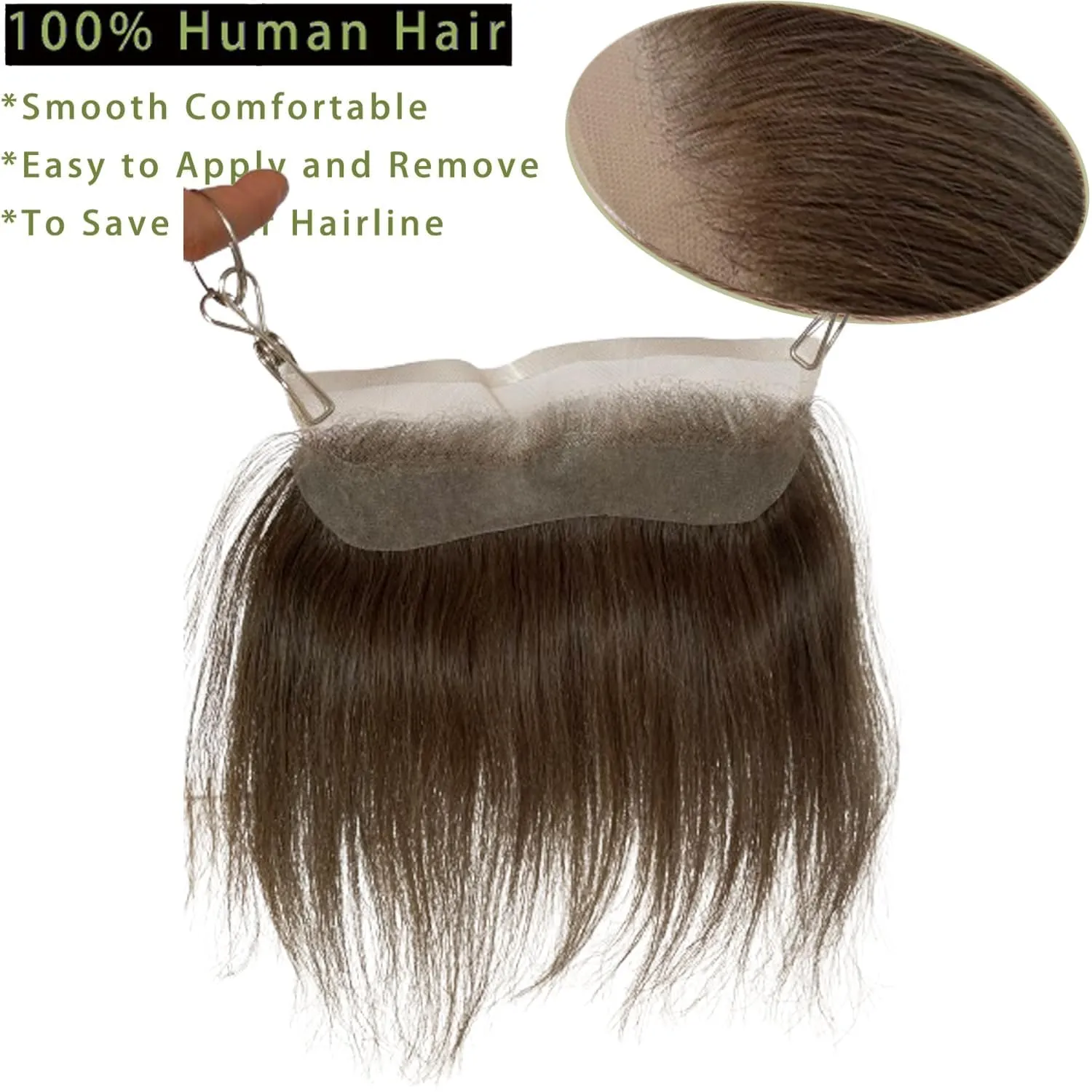Men Forehead Hairline Toupee HD Invisible Lace Hairline Lace front Skin PU Back Man Hairpieces Frontal Hair Topper for Receding Replacement Systems (7.08x1.57INCH, #7 Light Brown Color)