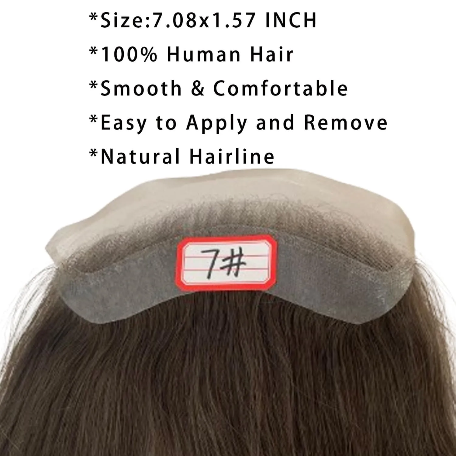 Men Forehead Hairline Toupee HD Invisible Lace Hairline Lace front Skin PU Back Man Hairpieces Frontal Hair Topper for Receding Replacement Systems (7.08x1.57INCH, #7 Light Brown Color)