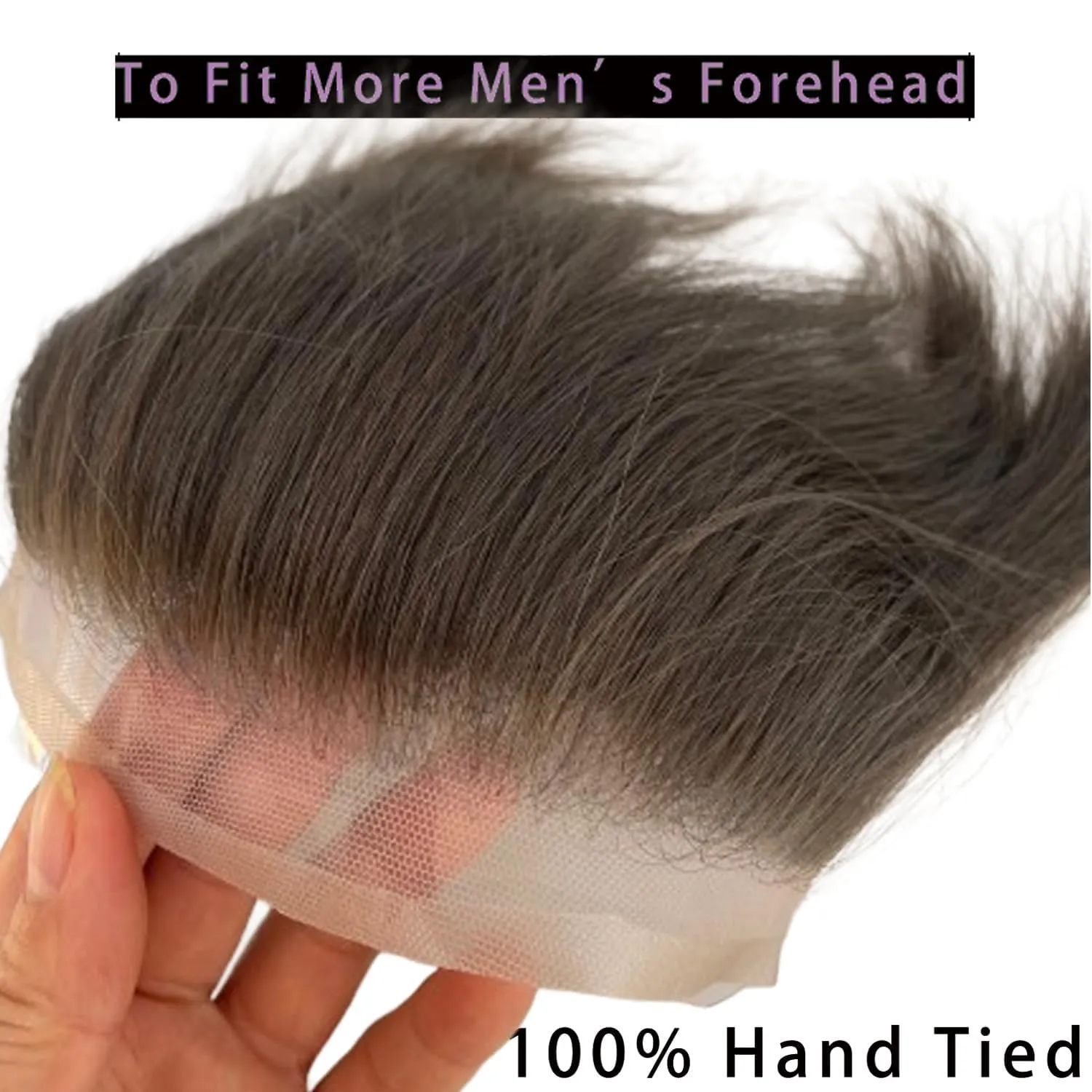 Men Forehead Hairline Toupee HD Invisible Lace Hairline Lace front Skin PU Back Man Hairpieces Frontal Hair Topper for Receding Replacement Systems (7.08x1.57INCH, #7 Light Brown Color)