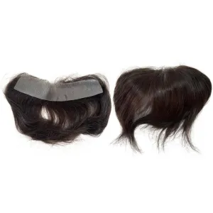 Men Forehead Hairline Toupee Real Human Hair Skin PU Man Hairpieces Hair Topper for Receding Natural Hairline Replacement System (#2 color, 1.18x6.69 Inch)