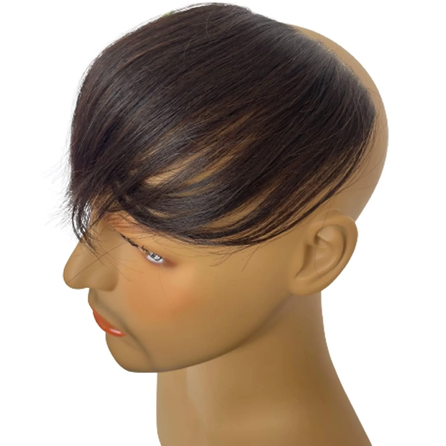 Men Forehead Hairline Toupee Real Human Hair Skin PU Man Hairpieces Hair Topper for Receding Natural Hairline Replacement System (#2 color, 1.18x6.69 Inch)