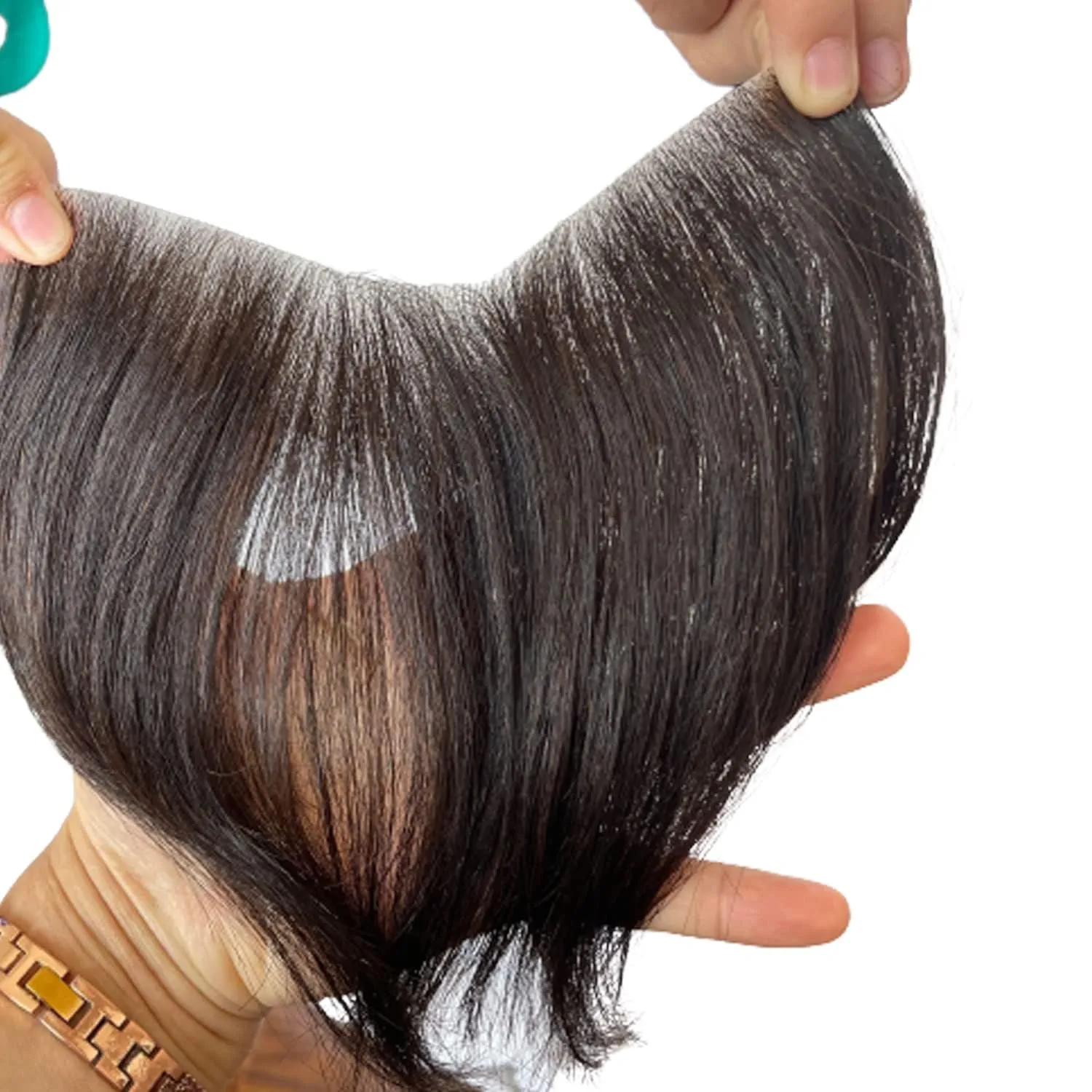 Men Forehead Hairline Toupee Real Human Hair Skin PU Man Hairpieces Hair Topper for Receding Natural Hairline Replacement System (#2 color, 1.18x6.69 Inch)