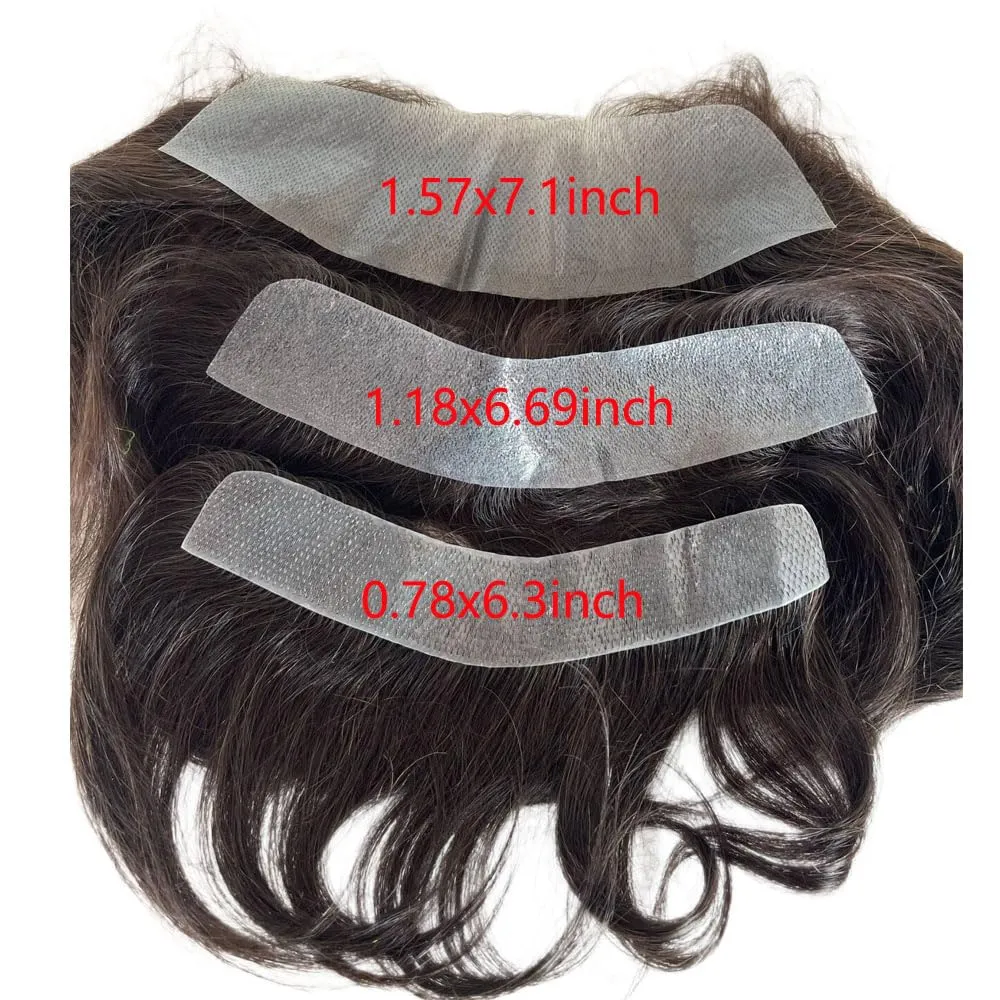 Men Forehead Hairline Toupee Real Human Hair Skin PU Man Hairpieces Hair Topper for Receding Natural Hairline Replacement System (#2 color, 1.18x6.69 Inch)