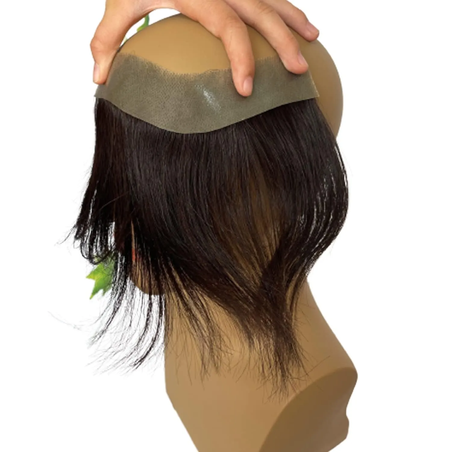 Men Forehead Hairline Toupee Real Human Hair Skin PU Man Hairpieces Hair Topper for Receding Natural Hairline Replacement System (#2 color, 1.18x6.69 Inch)