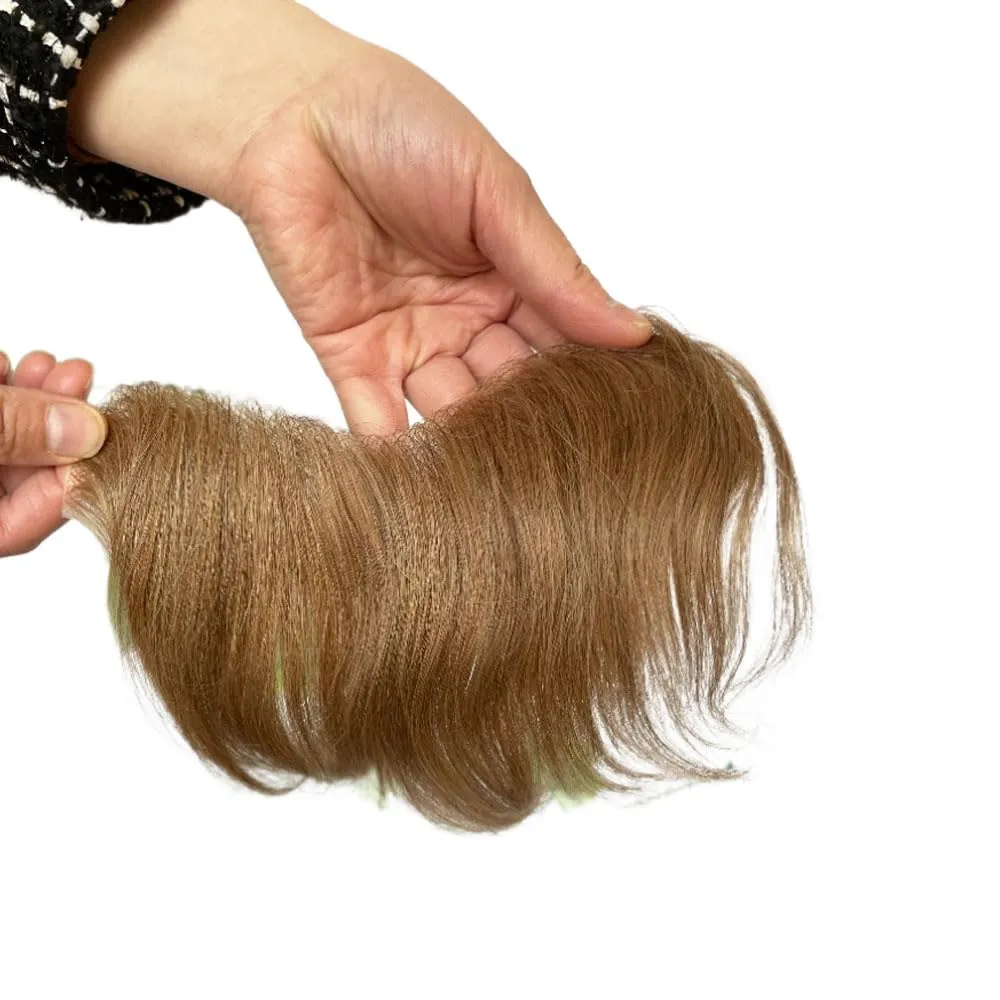 Men Forehead Hairline Toupee Real Human Hair Skin PU Man Hairpieces Hair Topper for Receding Natural Hairline Replacement System (#21 color, 1.18x6.69 Inch)
