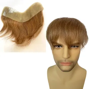 Men Forehead Hairline Toupee Real Human Hair Skin PU Man Hairpieces Hair Topper for Receding Natural Hairline Replacement System (#21 color, 1.18x6.69 Inch)