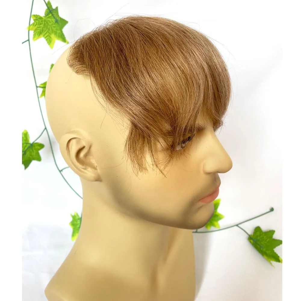 Men Forehead Hairline Toupee Real Human Hair Skin PU Man Hairpieces Hair Topper for Receding Natural Hairline Replacement System (#21 color, 1.18x6.69 Inch)